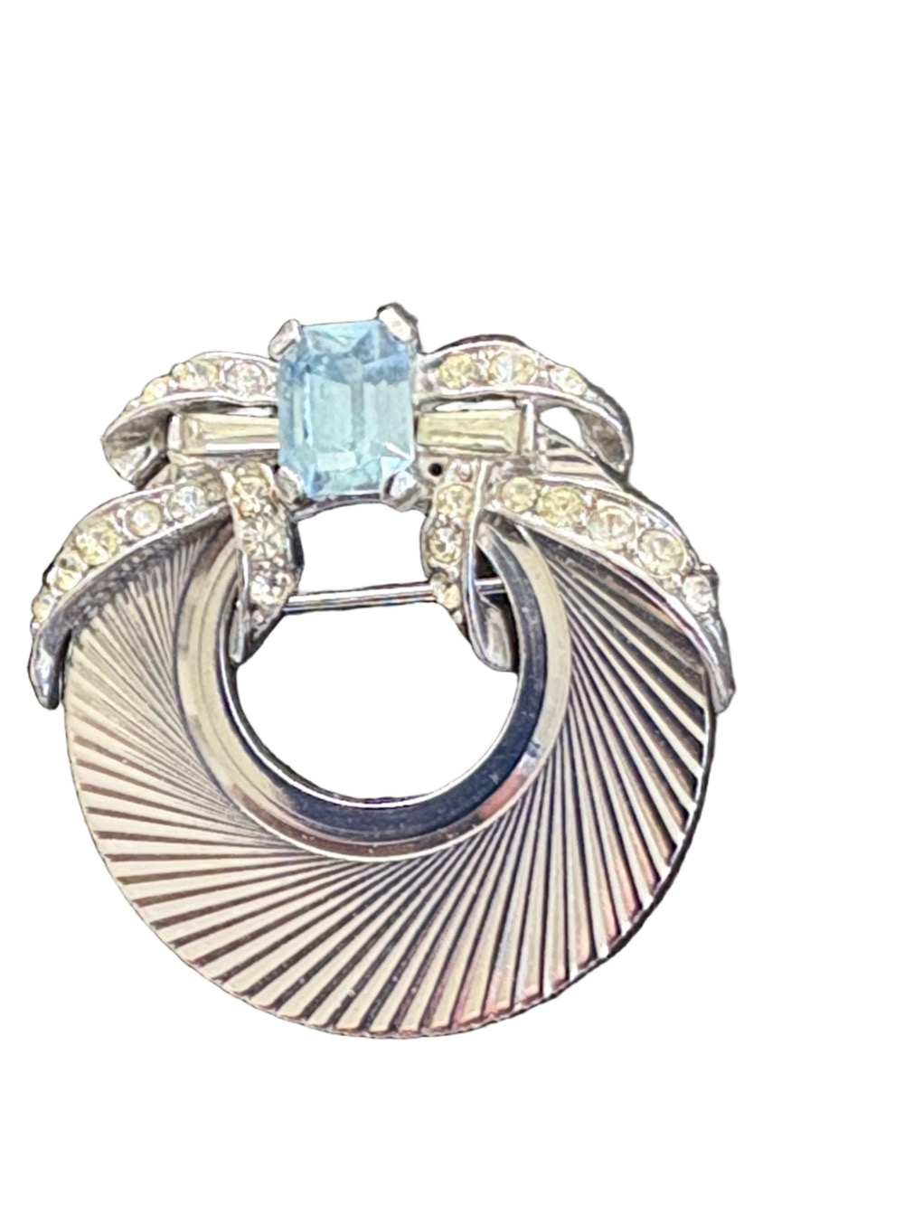 Vintage Signed Marcel Boucher 3010 Brooch Pin Rhodium Art Deco Ribbon Swirl
